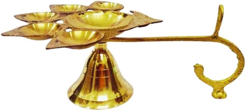 Brass Panchmukhi Aarti Diya Big Size