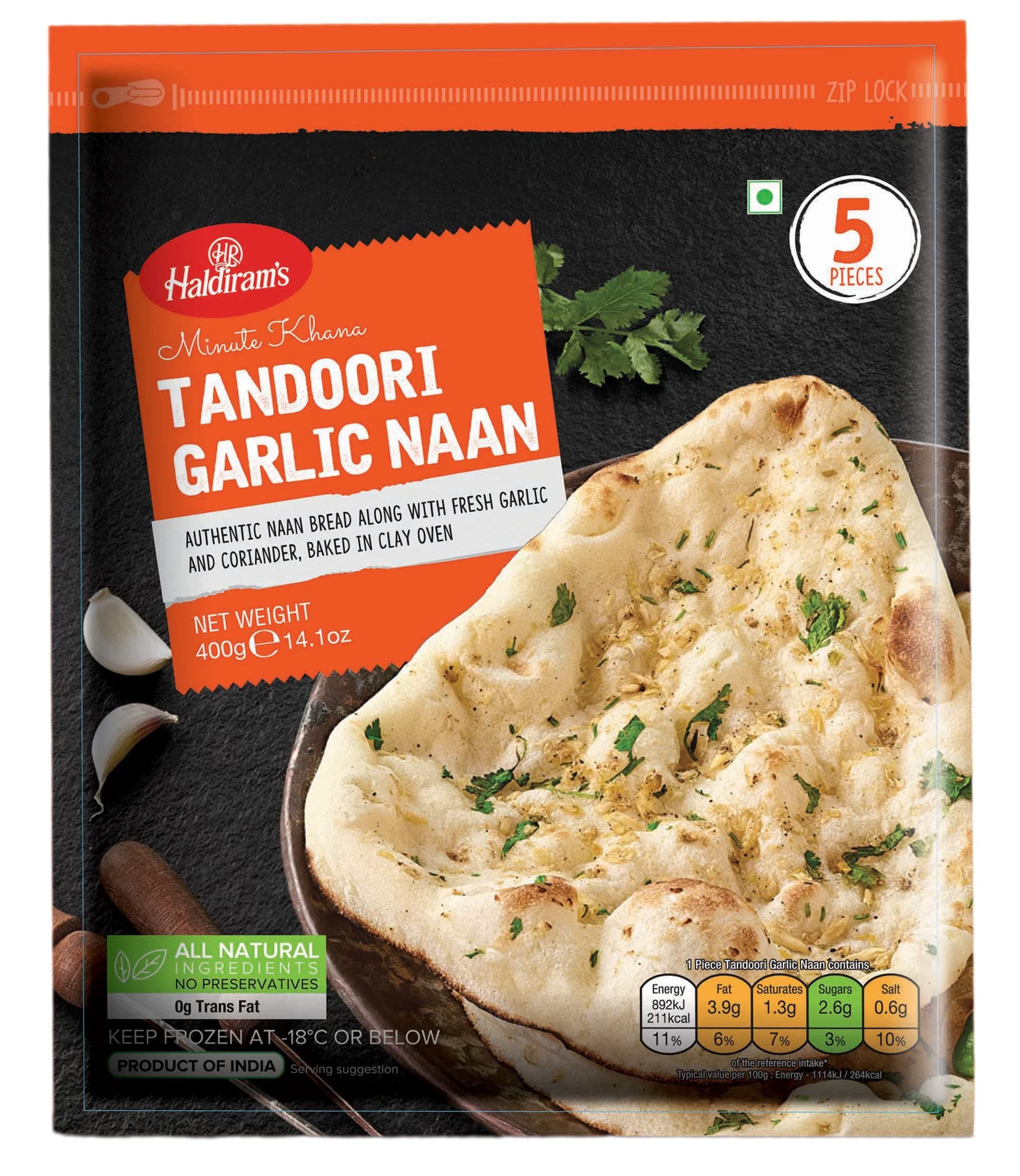 Haldiram's Frozen Tandoori Garlic Naan 15pcs - Frozen