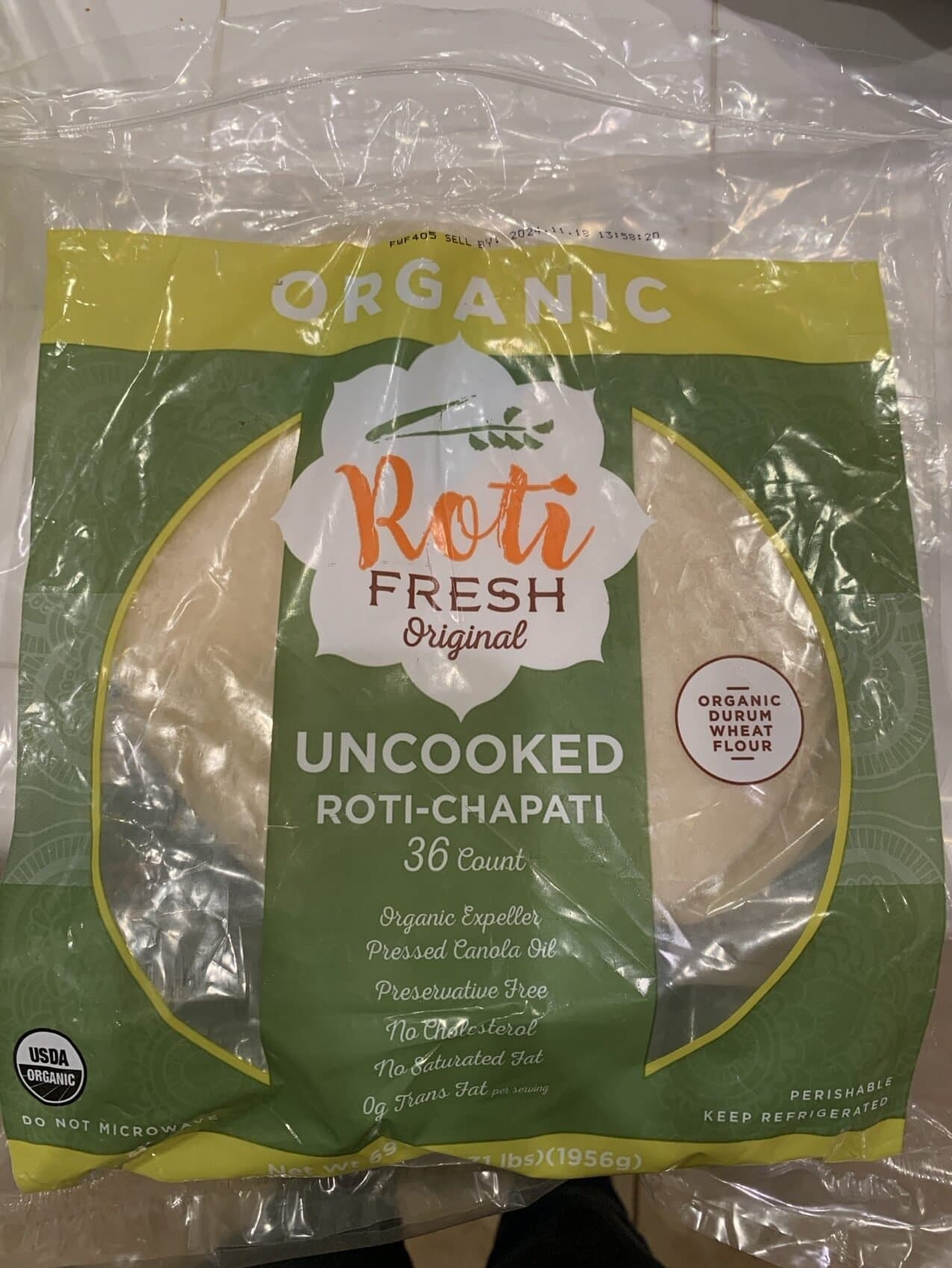 Roti Fresh Organic Uncooked Roti 12pcs - Frozen