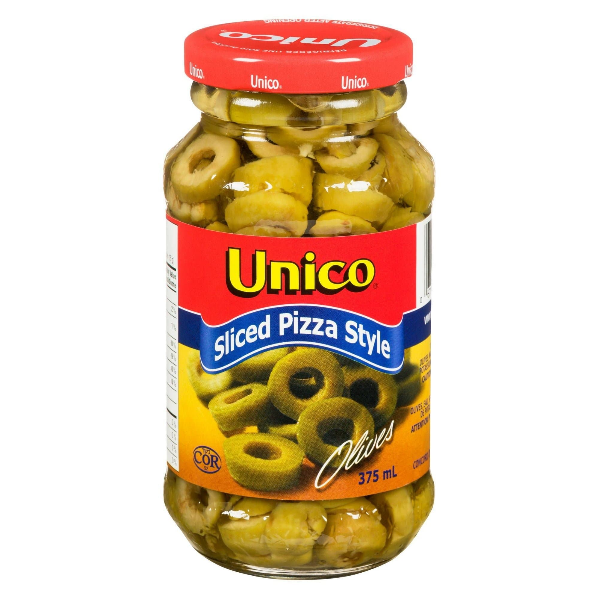 Unico Pizza Olive Sliced Green 375ml - Condiments