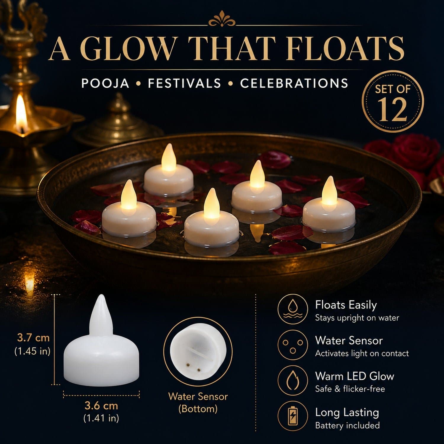 Water Sensor LED Candle 1pcs - Pooja & Religious Items