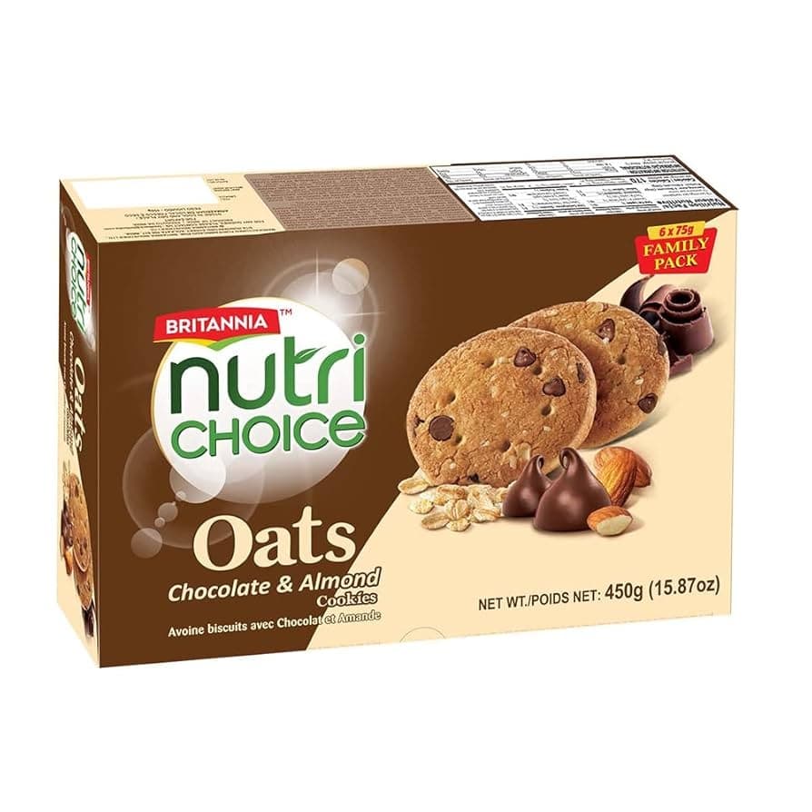 Britannia NutriChoice Oats Almond & Milk Cookies 450g - Snacks
