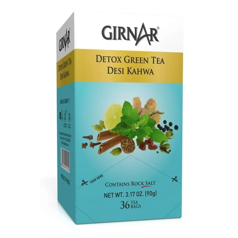 Girnar Detox Green Tea Desi Kahwa 36 Tea Bags - Beverages
