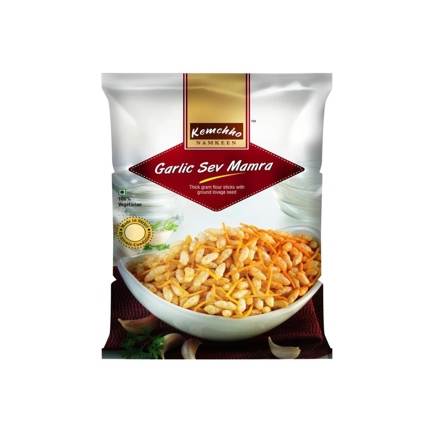 Kemcho Garlic Sev Mamra 270g - Snacks