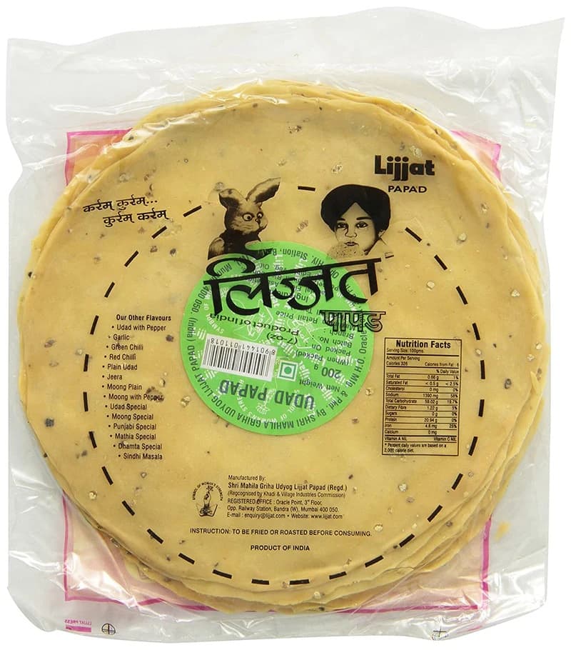 Lijjat Udad Papad 200g - Snacks