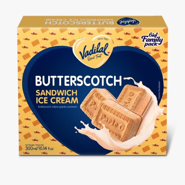 Vadilal Butterscotch Sandwich Ice Cream 6pcs - Snacks