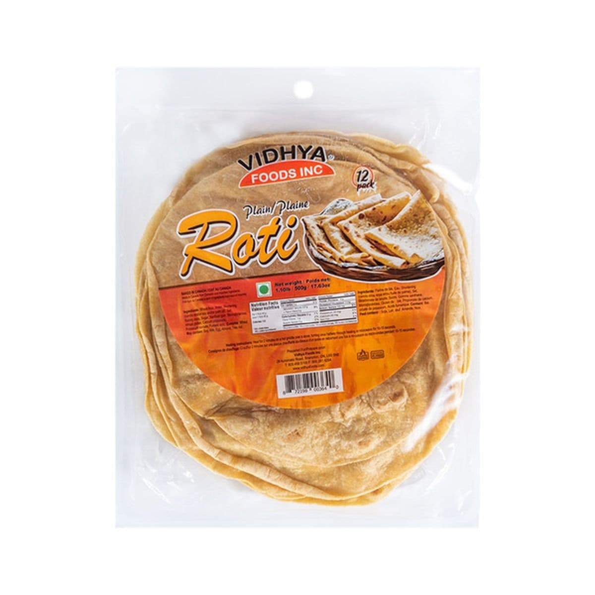 Vidhya Plain Roti 500g - Bakery & Bread